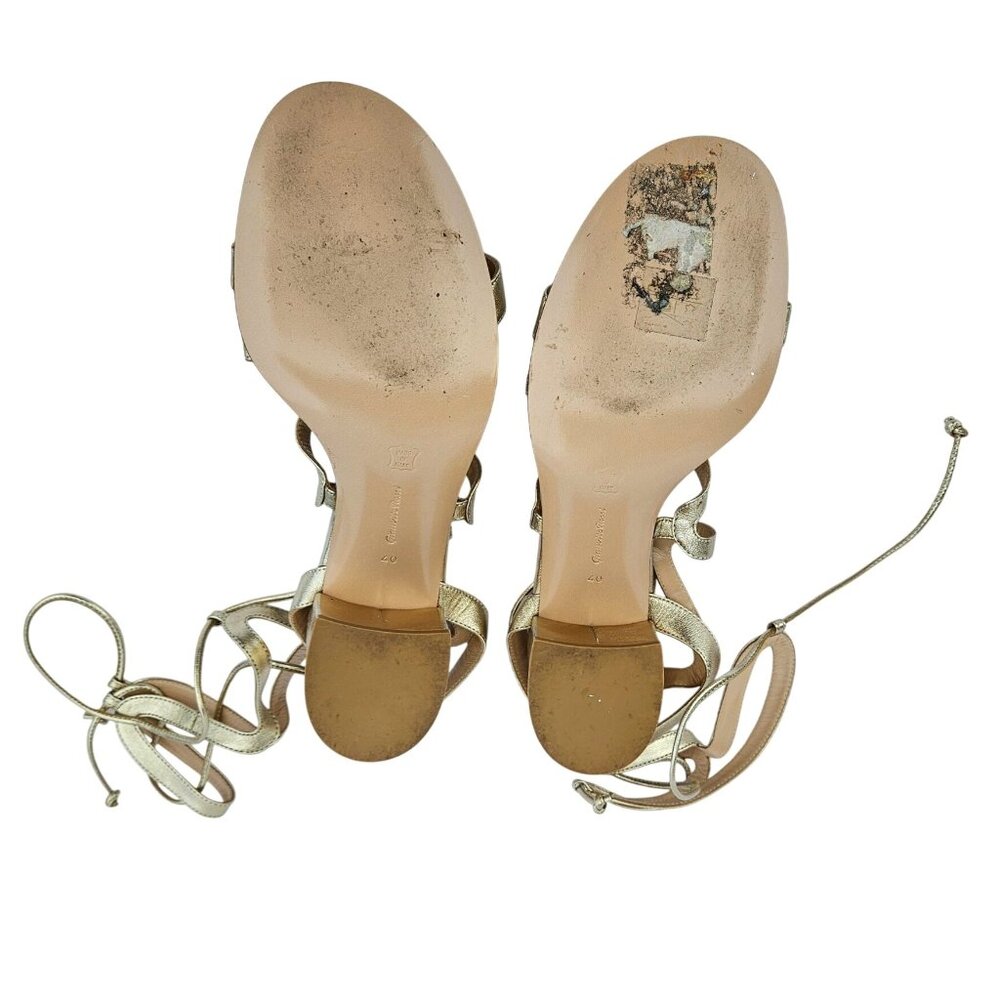 Gianvito Rossi Gold Leather Strappy Gladiator Sandals Lace-Up Block Heel Size 40 - Picture 9 of 9